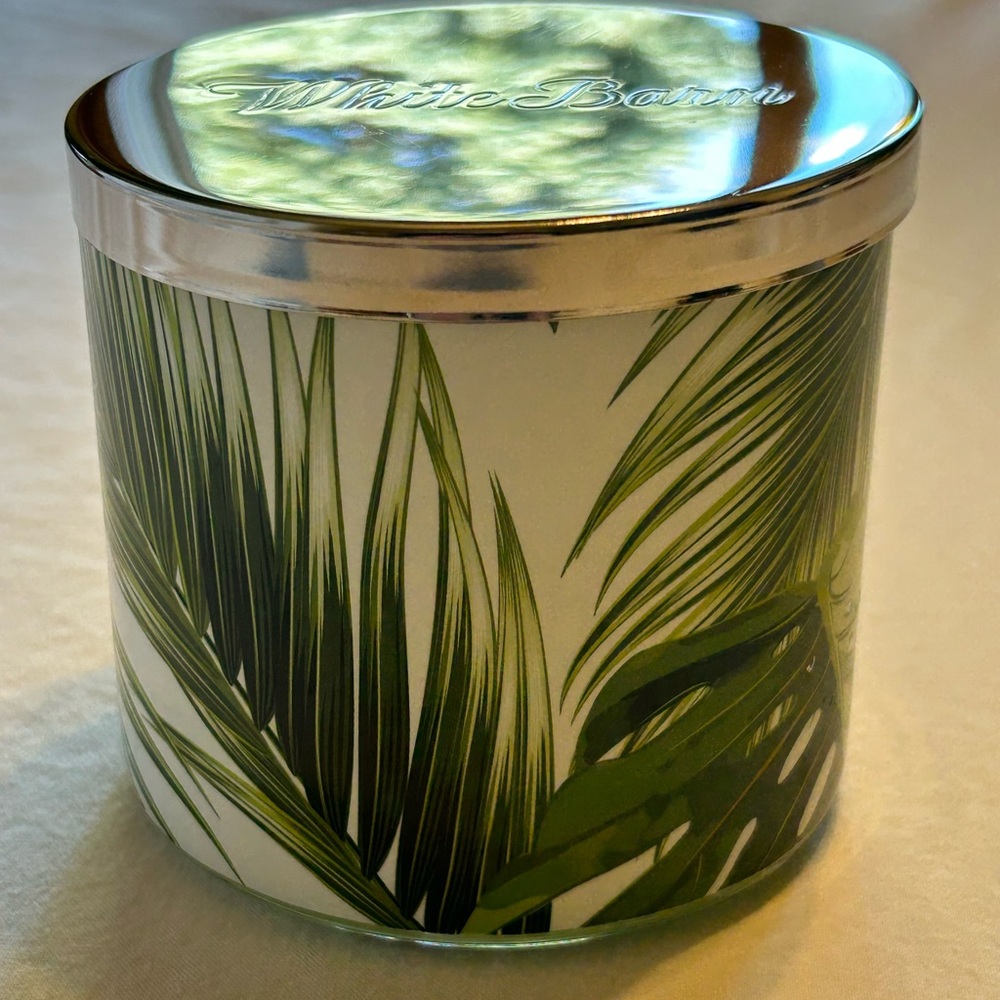 Green and White Palm Leaf Storage Jar